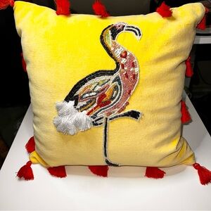 Sequin Flamingo Tassel Pillow